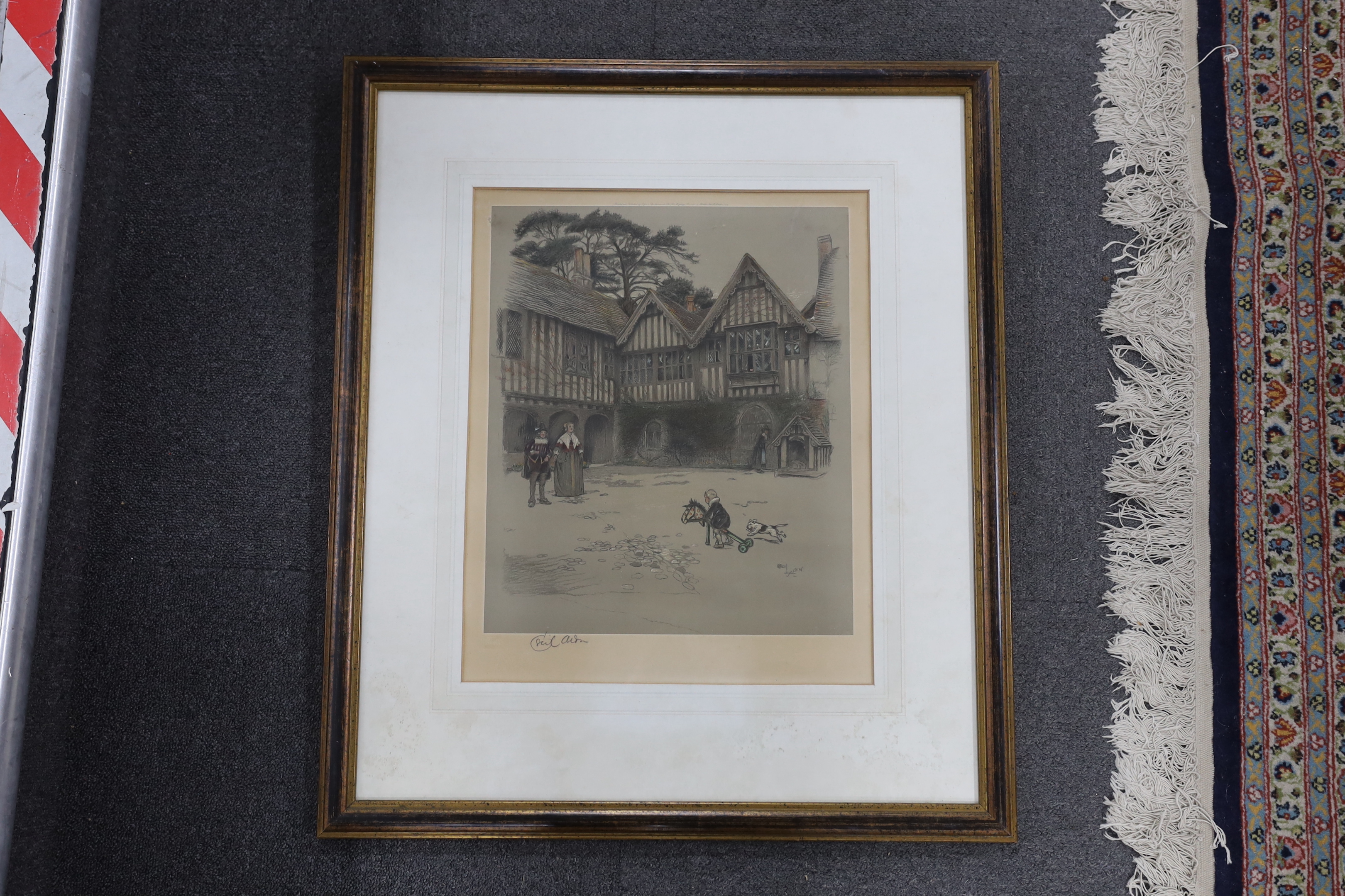 Cecil Aldin (1870-1935), colour print, Old Manor House, The Courtyard Ightham Mote, signed in pencil, Fine Art Guild blind stamped, 45 x 36cm